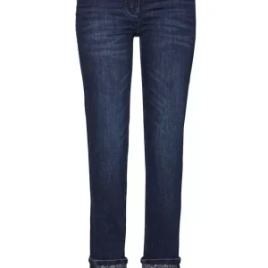 Pantalon Sept-huitième Taille Moyenne Cinq Poches Bas Revers Imprimé Slim