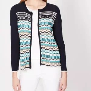 Gilet col rond manches longues boutonné jacquard vagues