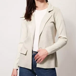 Veste longue manches longues bord a bord bimatières unie