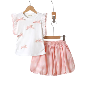 Ensemble jupe VICHY du 4 au 14 ans ROSE