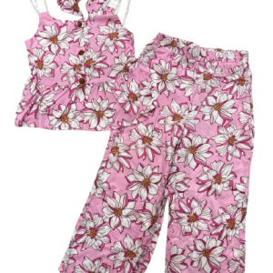 Ensemble 3PC pantalon FLOWERS rose du 4 au 7 ans