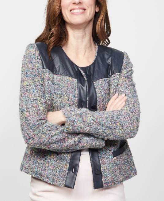 Veste boutonnée manches longues bimatière deux poches