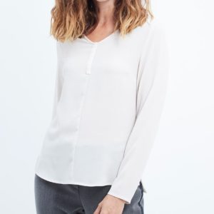 Blouse col v manches longues unie