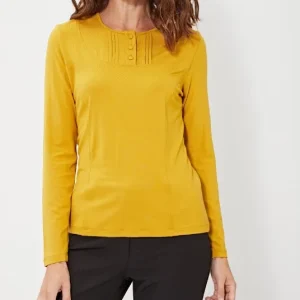 Tee shirt col rond avec détails manches longues uni