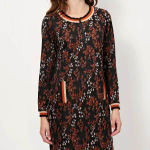 Robe col rond zippé manches longues deux poches imprimé