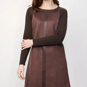 Robe longueur genoux col rond manches longues bimatière