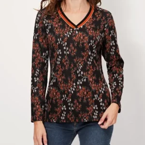 Blouse col v manches longues imprimé