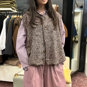 GILET comme une Cape sans manches prune en tweed chevrons 