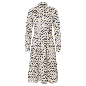 Robe Chemise Longueur Genoux Imprimée Manches Longues Ceinture