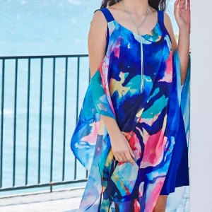 Robe Longue Col V Manches Trois Quarts Imprimée Fluide