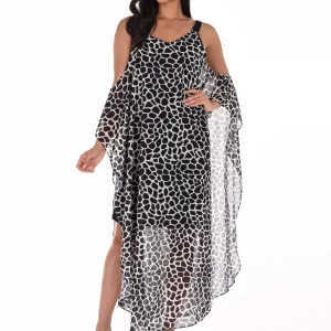 Robe Longue Col V Manches Trois Quarts Imprimée Fluide