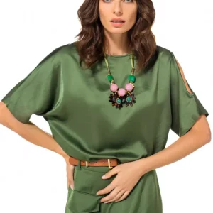 Blouse Col Rond Manches Courtes Détail Bas élastique Unie