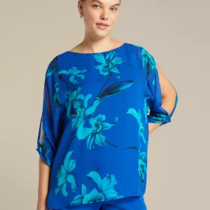 Tunique Col Rond Manches Trois-Quarts Fentes Imprimée