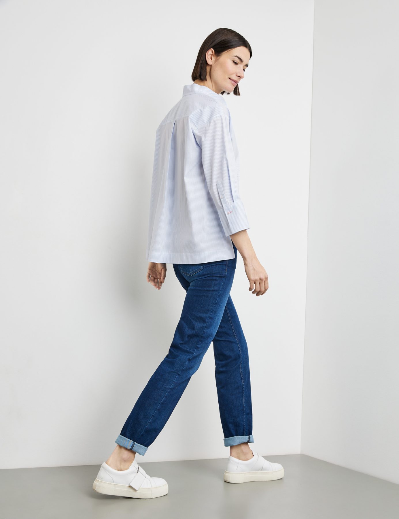 Tunique Col V Manches Trois-quarts Rayée Oversized – Image 4