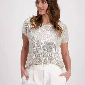 Blouse Col Rond Manches Courtes Paillettes