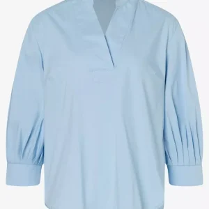 Blouse Col V Manches Trois-quarts élastiquées Unie