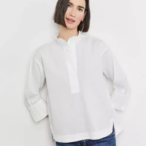 Blouse Col V Manches Trois-quarts Unie Plus Long Dos