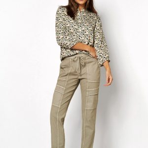 Pantalon Sept-huitième Taille Moyenne élastique Cordons Quatres Poches Cargo Uni