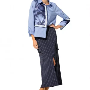 Chemise Manches Longues Bimatière Rayures Et Imprimé Une Poche Plaquée