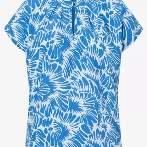 Blouse Col V Manches Courtes Bimatière Imprimé Dos Uni